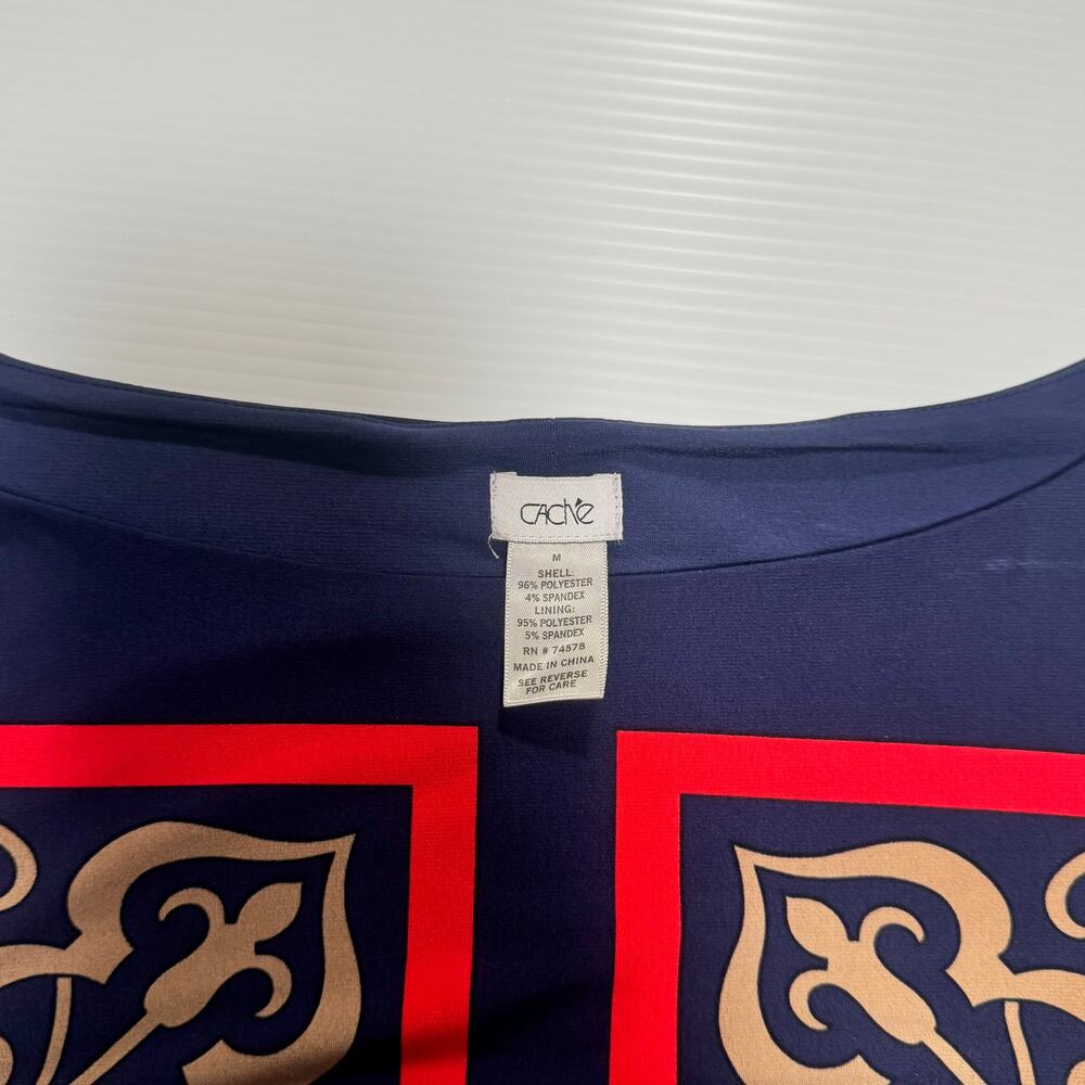 Cache Bodycon Sheath Dress Baroque Navy Red Women’s Medium Boat Neck Geometric - Picture 10 of 16